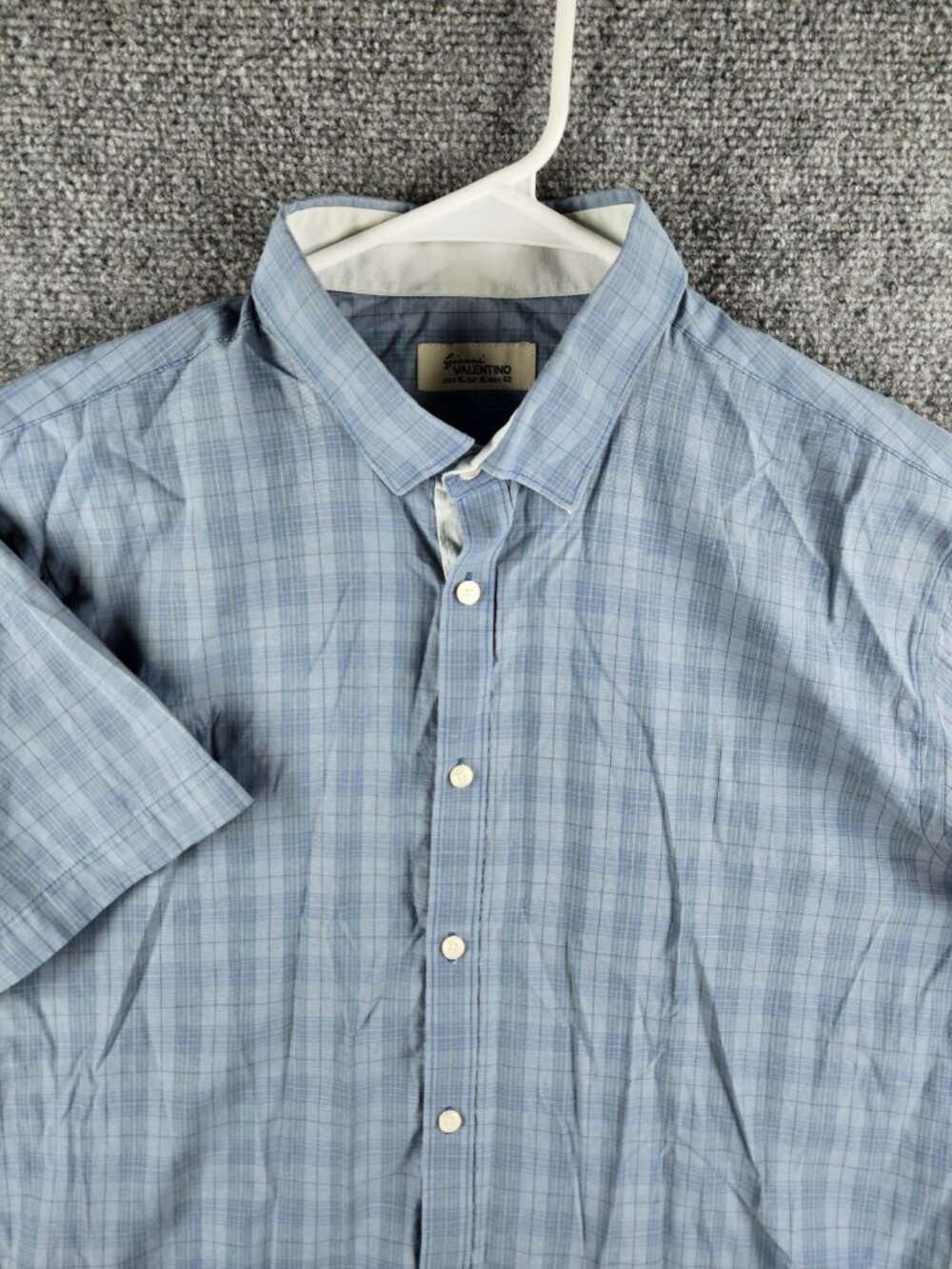 Gianni Valentino Adult Men XL Blue Plaid Short Sleeve Button Up Shirt Designer